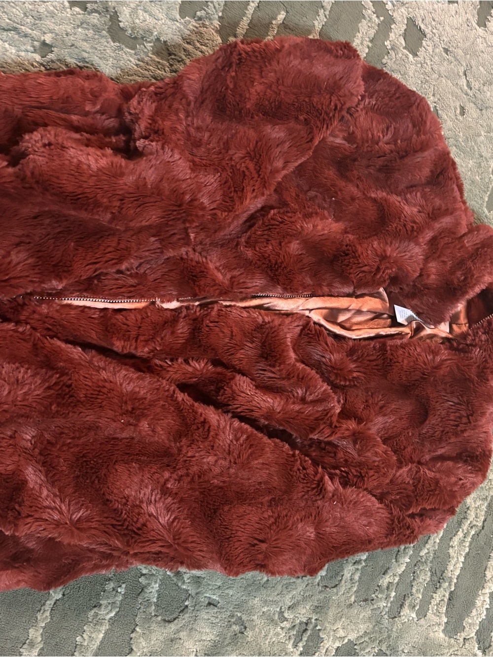 Plush Faux Fur Hooded Teddy Jacket in Rust